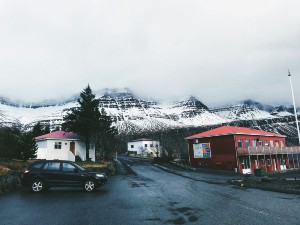 snowing village